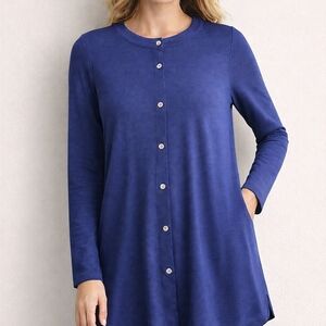 J.Jill Wearever Collection Blue Button Front Tunic Top Size XS Pockets L Sleeve